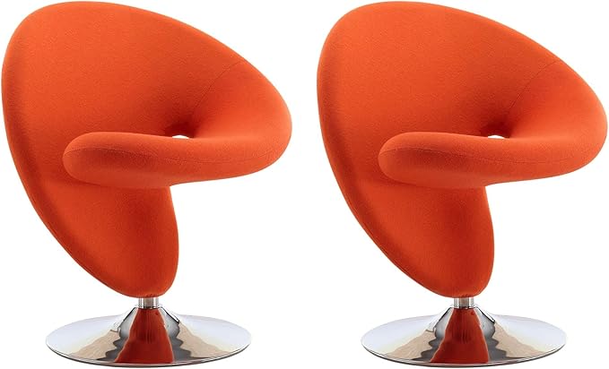 Manhattan Comfort Curl Swivel Accent Chair Set of 1 with 360° Turn Fully Assembled Upholstered in Wool Blend Modern Ergonomic Design with Polished Chrome Base Set of 1 Orange