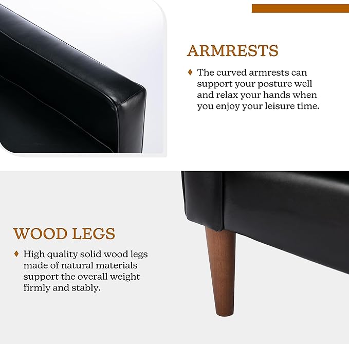 BFZ Modern Button Tufted Armchair with Wood Legs PU Faux Leather Accent Chair Comfy Upholstered Single Sofa Lounge Chair Club Chair for Reading Living Room Bedroom