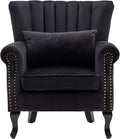 chairus Mid-Century Modern Accent Chair Comfy Single Sofa Chair Channel Back Armchair with Small Pillow for Living Roon Bedroom Club - Velvet Black
