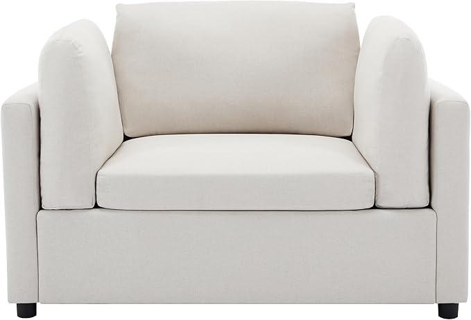 Modern Chenille Oversized Armchair with Ottoman 50.4 Wide Accent Chair Luxurious Linen Fabric Single Sofa Chair with Pillows and Wide Armrests Living Room Apartment Offices (Cream-50.4'')