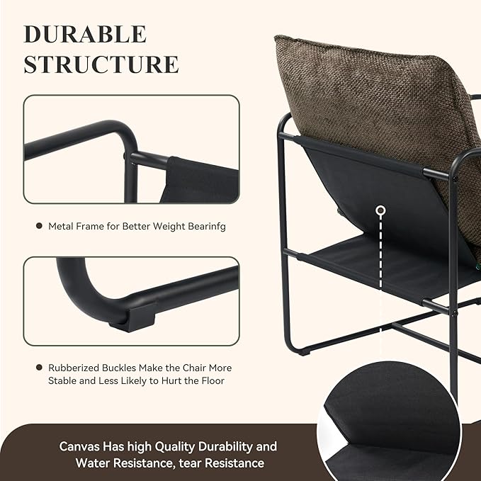 Accent Chair with Metal Frame Upholstered Living Room Chairs with Cushions Comfy Reading Armchair for Bedroom Brown