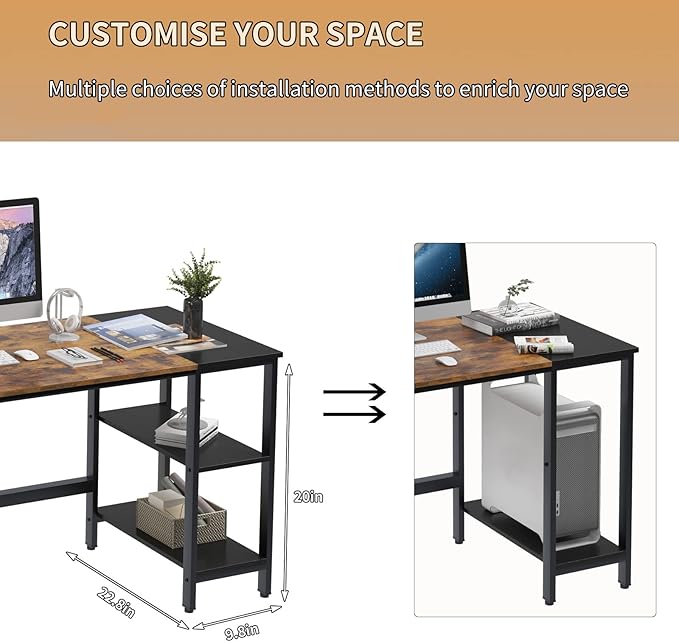 soges 55.1 Inch Home Office Computer Desk Study Writing Table Desk with with Splice Board Wooden Study Working Table Desk with 2-Tier Storage ShelfModern Laptop PC TableCXYM-PB001B-140