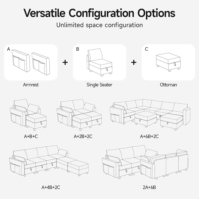 Convertible Loveseat Sectional Sofa Couch Linen Fabric Modular Sofa with Storage Space for Small Apartments Living Room Office and Commercial Space Light Gray