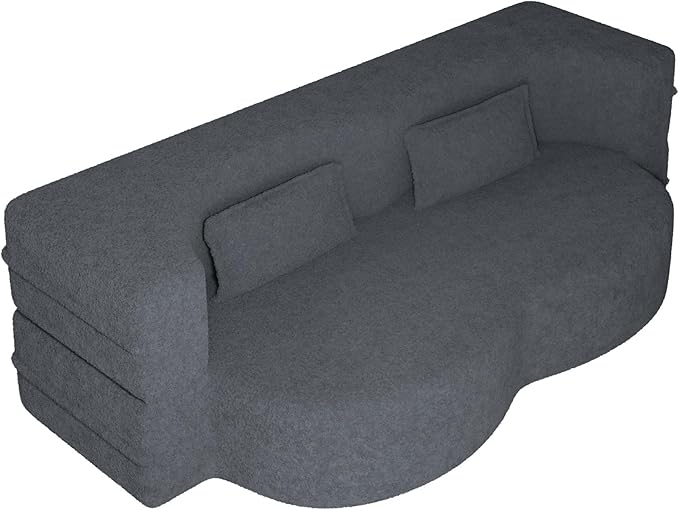 78” Floor Sleeper Sofa Bed Modern 2 in 1 Full Size Foldable Mattress with 2 Pillows Convertible Boneless Couch with Deep Seat for Living Room No Assembly Required (Grey &amp Teddy) | No Assembly R