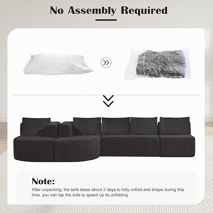 144 Boneless Couches for Living Room Modern U Shaped Sectional Couch with Chaise Lounge Comfy Deep Seat Cloud Sofa No Assembly Required (Dark Grey)