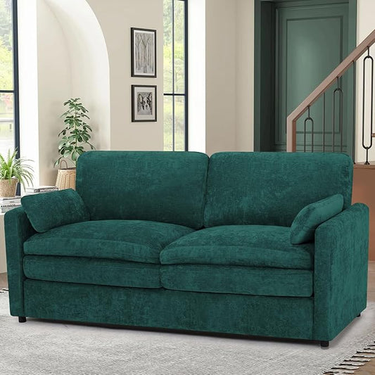 69” Chenille Loveseat Sofa w/Arm Pillows Upholstered 2-Seater Sofa w/Comfortable Back Cushions Modern 2 Seats Couch w/High-Density Foam for Living Room Apartment Office Teal