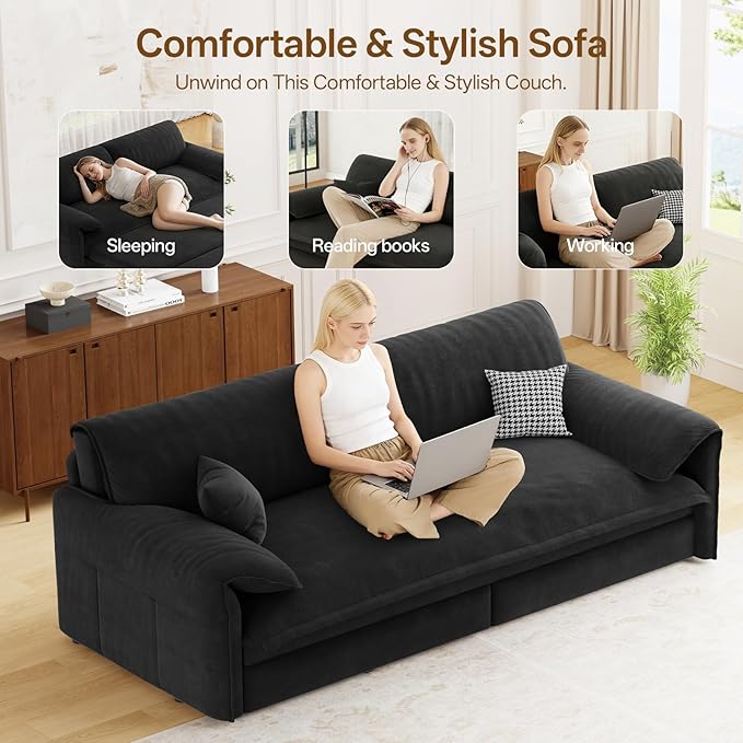 66 Queen Pull Out Couch BedVelvet 3-in-1 Queen-Size Sleeper SofaConvertible Pull-Out Sofa Bed with Side PocketsSleeper Loveseat for Living RoomApartment Offices (Black)