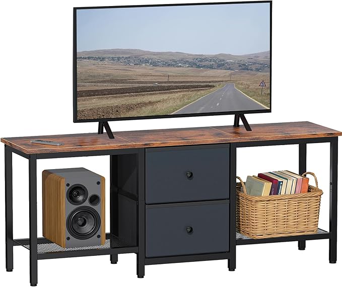 TV Stand Suitable for TVs up to 55 Inches Entertainment Center with Storage Drawers and Shelves Media Console Table for Living Room and Bedroom (Brown Black)