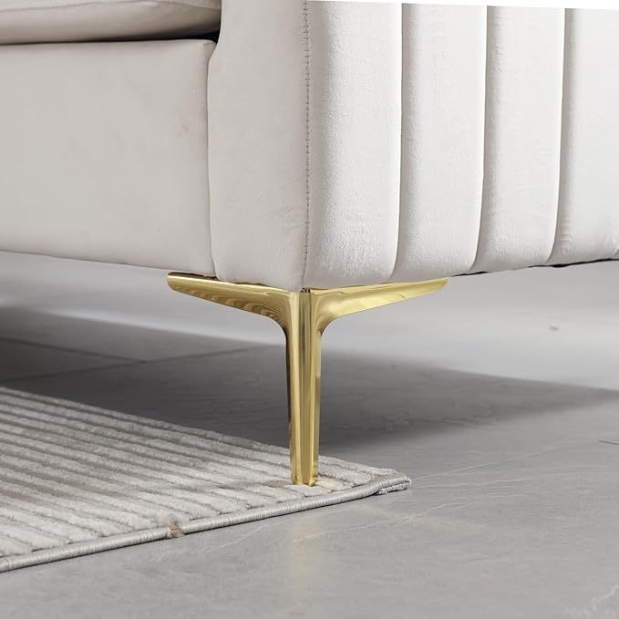 SLEERWAY Tufted Velvet Accent Chair Mid Century Modern Comfy Living Room Furniture Set Bedroom Club Lounge Reading 5.5 inch Cushioned Golden Legs (Beige Single Sofa Chair)