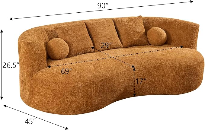 Christopher Knight Home Nomad Curved Sofa 90 Boucle Upholstered 3 Seater Couch with Decor Cushions Modern Cloud Couch with Deep Seat Fabric Upholstered Seating Set for Living Room Bedroom Camel