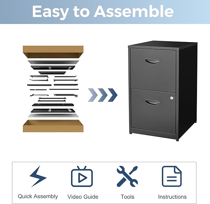 2 Drawer File Cabinet with Lock Metal File Cabinets for Home Office Under Desk Storage Printer Stand Office File Cabinets for Letters and File Boxes Assembly Required Black