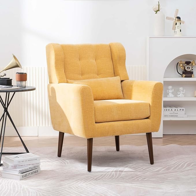 Modern Accent Chair&ampWingback Chair&ampLiving Room Chairs ComfySmall Arm Chair&ampClub Chair&ampSide Chairs for Living RoomSingle Chairs Living Room with Waist Pillow for Small SpaceOffice (Y