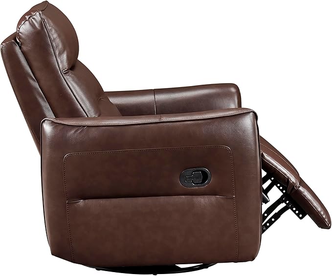 Lexicon Swivel Glider Reclining Chair Top Grain Leather Match Manual Recliner Comfy Nursery Glider Recliner Swivel Reclining Chair for Living Room/Office/Bedroom/Apartment Brown