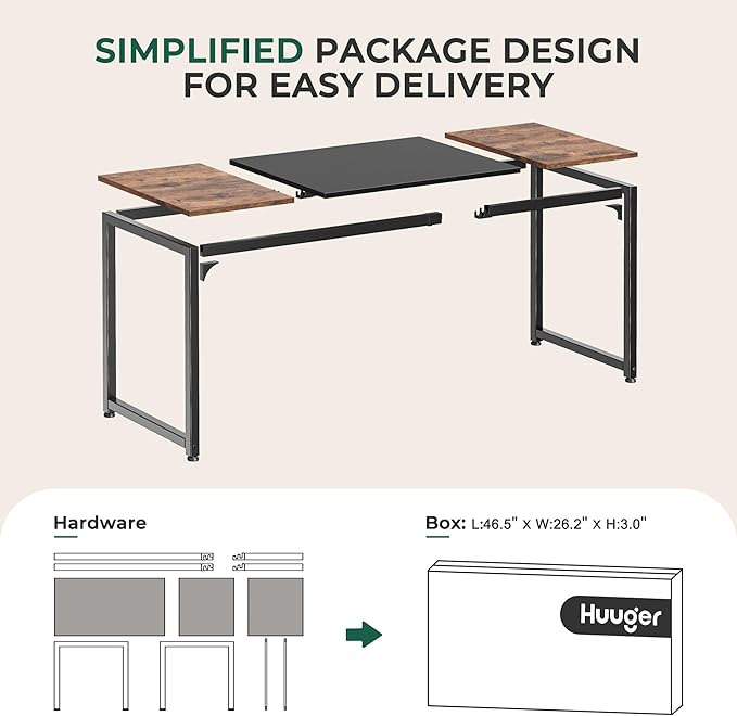 Huuger Computer Desk 63 Inch Office Desk Gaming Desk with Storage Writing Desk Work Desk for Home Office Study Modern Simple Desk Large Legroom Metal Frame Rustic Brown and Black