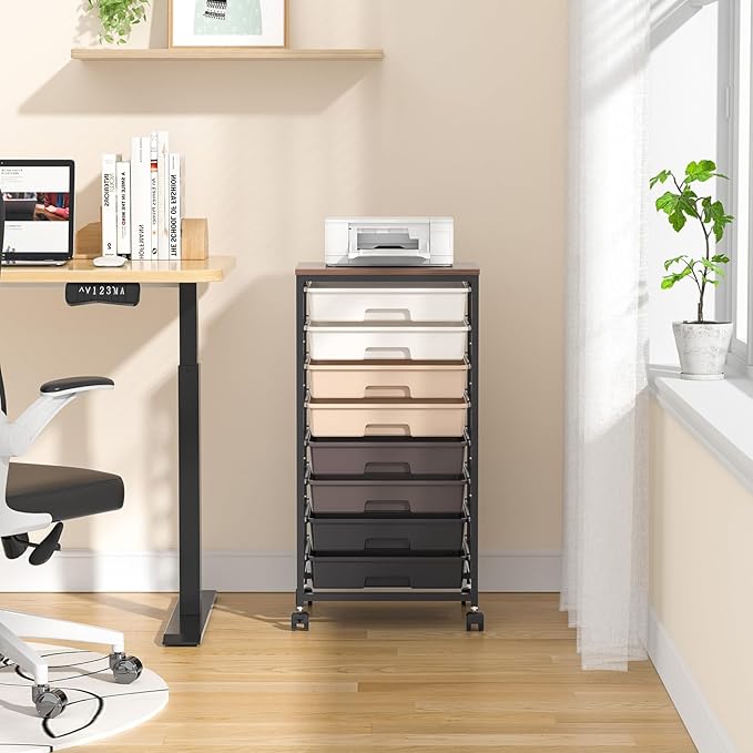 Rolling Storage Cart with Drawers Rolling Drawer Cart and Wooden TabletopStorage Drawer Cart for Living RoomClassroomBedroomBathroomDormOfficeBrown Gradient