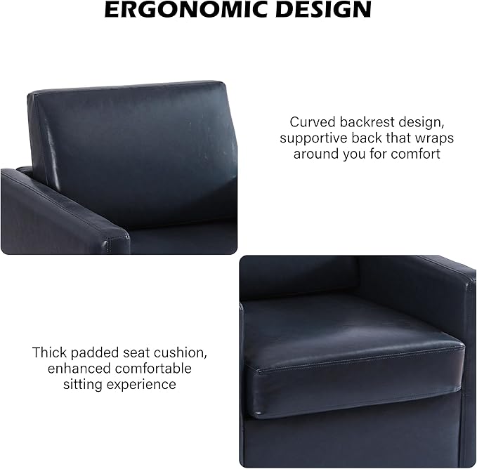Swivel Barrel Accent Chair Mid Century Modern Arm Chair for Living Room Bedroom Comfy Club Reading Lounge Sofa Corner Chairs for Adults (Leather Navy Blue Set of 2)