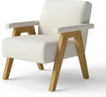 Mid-Century Accent Chair Linen Fabric Upholstered Lounge Armchair with Solid Wood Frame Modern Reading Chair for Living Room Bedroom Apartment – Ivory White