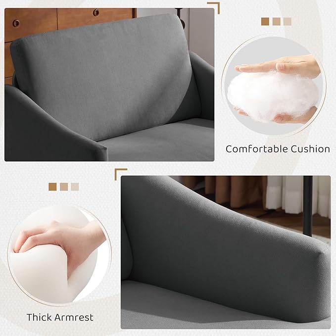 Bezseller Oversized Accent Chair 41'' Wide Seat Modern Single Sofa Chair with 2 Pillows Upholstered Comfy Armchair Big Reading Chair for Living Room Bedroom Office Dark Grey
