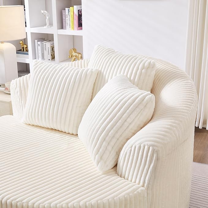 360° Swivel Accent Barrel Chair Corduroy Comfy Round Swivel Chair with Mental Base &amp Pillows Modern Lounge Reading Armchair Upholstered Plush Sofa Chairs for Living Room Bedroom Apartment(Bei
