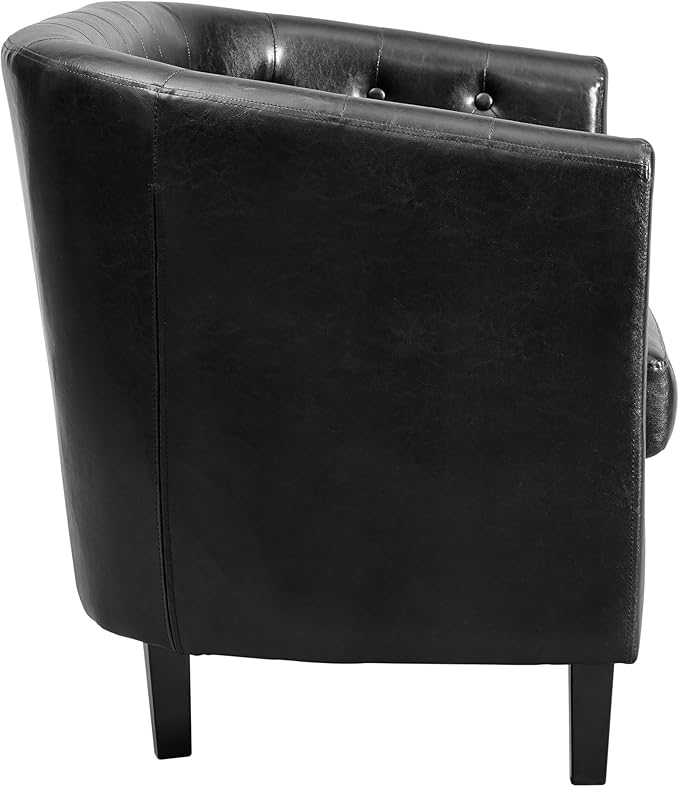 Naomi Home Emma Faux Leather Accent Seating Modern Tufted Design with Wooden Legs Supportive Back for Living Room Bedroom or Office – Black