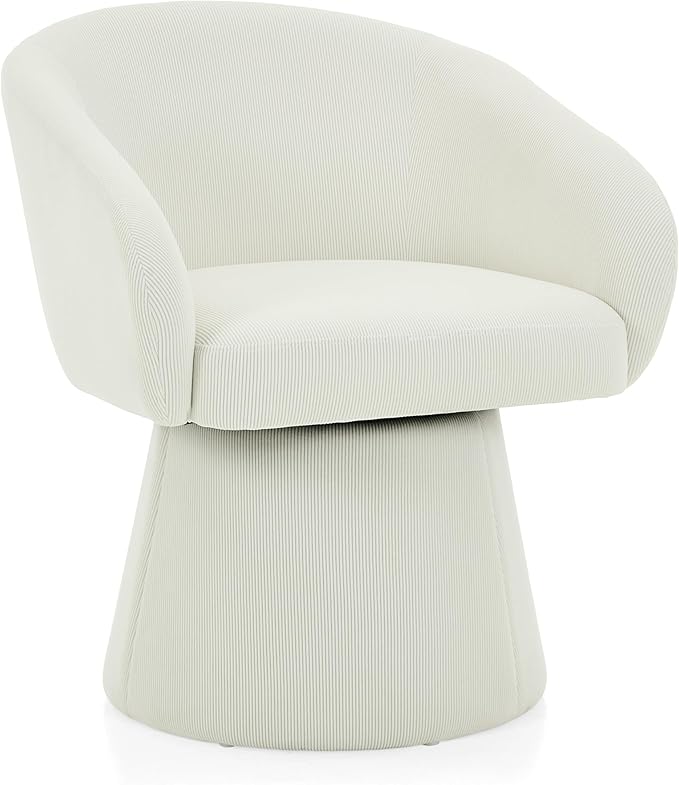 Christopher Knight Home Roach Corduroy Upholstered 360° Swivel Accent Chair Wood Frame Barrel Swivel Chair Super Comfort Single Lounge Sofa with Rotation for Living Room/Bedroom Beige