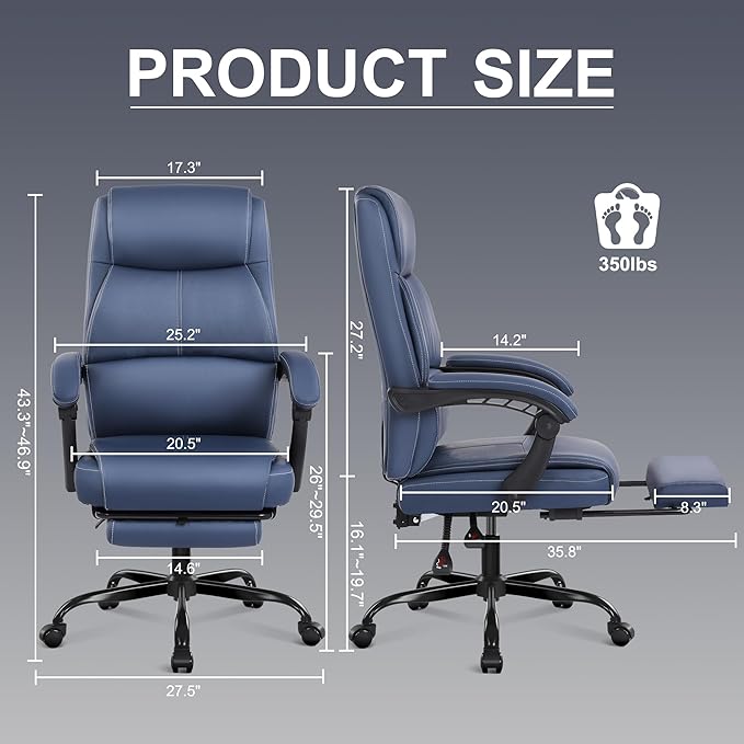 Misolant Big and Tall Office Chair with Footrest High Back Desk Chair with Linkage Armrest 90-155° Recline Executive Computer Chairs with Adjustable Height for Home