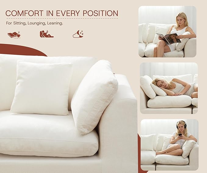 79'' Oversized Cloud Sectional Boneles Loveseat for Living Room Modern Big Compressed 2 Seater Couch with 2 Throw Pillows Comfy Chenille Deep Seat Memory Foam Spineless 2 Person Couch Beige | No As