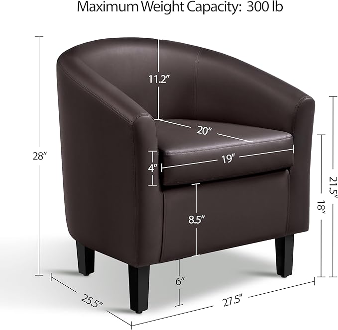 Topeakmart Faux Leather Club Chair Modern Accent Chair and Cozy Barrel Chair with Sturdy Wood Legs for Living Room Bedroom Reception Room Espresso