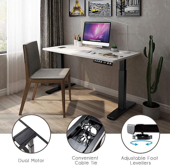 Tangkula Dual Motor Electric Standing Desk Frame Height &amp Width Adjustable Motorized Sit Stand Desk Base Ergonomic Standing Up Workstation w/Memory Controller