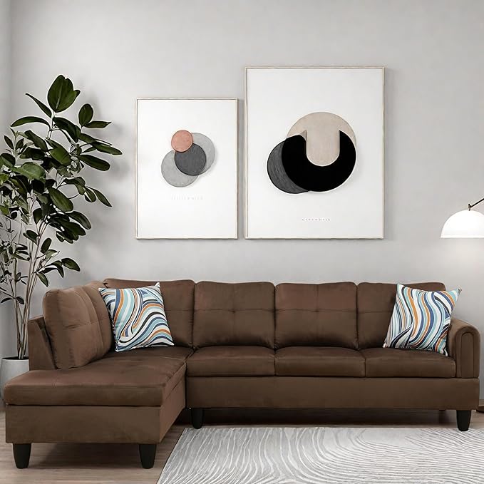 L Shaped Couch Modular Sectional Sofa with Chaise Modern Modular Sofas Furniture Sofa Couches for Living Room/Apartment/Office/Bedroom Chocolate