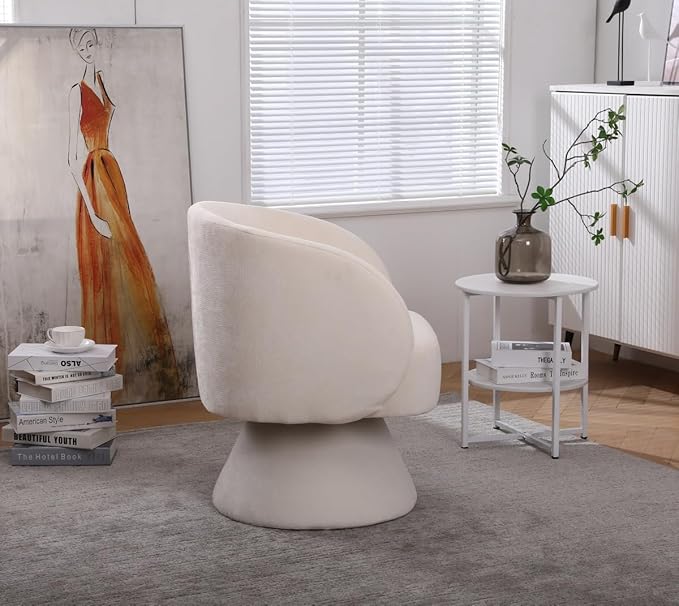 Swivel Accent Chair Swivel Barrel Chair with Pillow 360 Degree Swivel Armchair Round Club Chair for Living Room Bedroom Office Lounge (Beige+Linen)