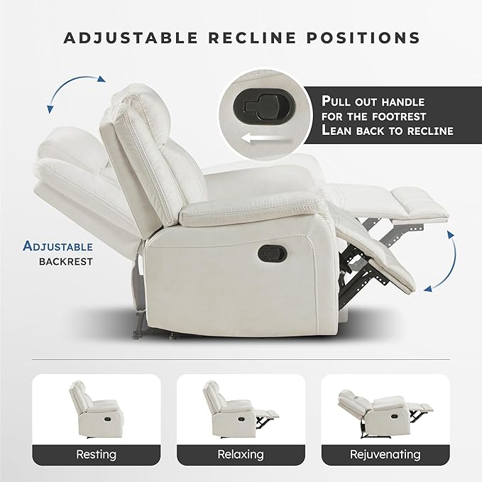Lexicon Manual Recliner Chair Polished Microfiber Reclining Sofa Chair Home Theater Seating Wall Hugger Manual Recliner for Living Room/Office/Apartment Beige