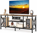 Gizoon 59.8 Industrial TV Stand for 55-65 Inch TVs Rustic Brown 3-Tier Media Entertainment Center with Open Shelves Metal Frame Sofa Table for Living Room Bedroom Office