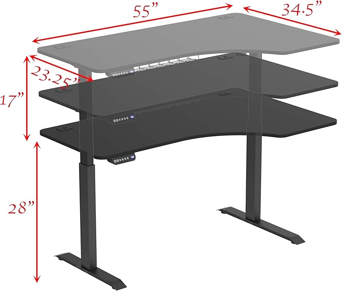 SHW 55-Inch Large Electric Height Adjustable L-Shaped Standing Desk with Right Facing Corner Black