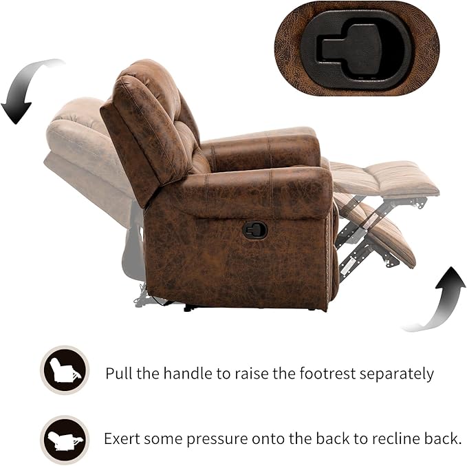 CANMOV Rocker Recliner Chair Leather Recliner Chair with Overstuffed Backrest and Armrests Manual Single Sofa for Living RoomBedroom Nut Brown