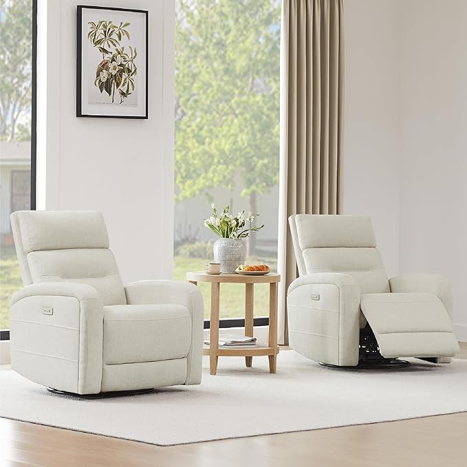 Watson &amp Whitely Swivel Power Recliner Glider Rocker Nursery Recliner with Charging Port for Living Room Fabric in Linen
