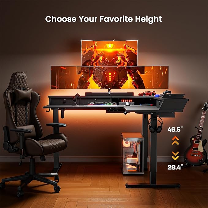 ErGear Electric L Shaped Standing Desk 65'' Height Adjustable Corner Stand up Desk with Storage Drawers &amp Cable Management Trays Modern Home Office Computer Workstation Black