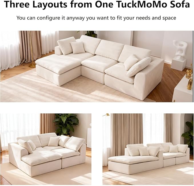 110 Convertibl L Shaped Sectional Couch for Living Room 3-Seater Modular Cloud Couch Sofa with High-Resilience Memory Foam No Assembly Required Warm White Left Facing Chaise