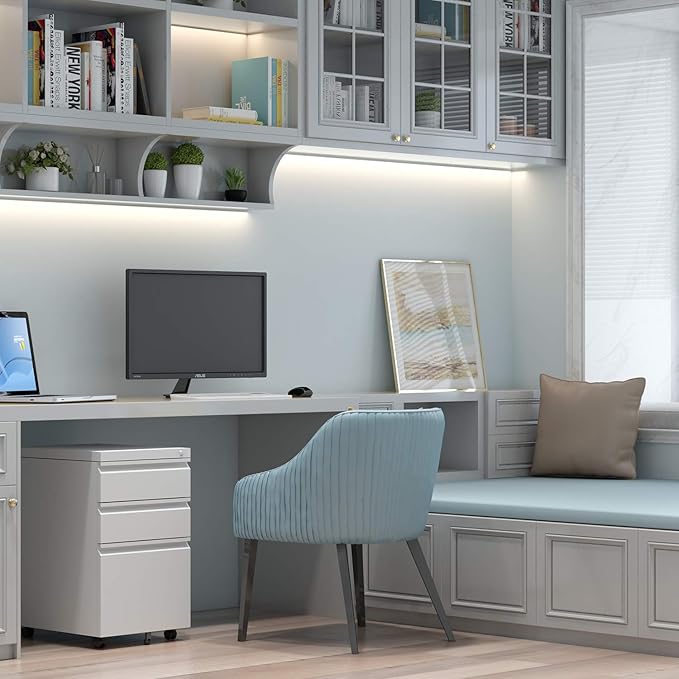 Steel 3 Drawer File Cabinet with Lock Rolling Locking Filing Cabinet with Wheels Mobile Metal Steel Office Cabinets Under Desk with Key