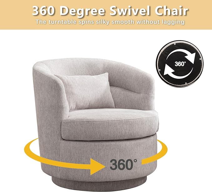 CANMOV Swivel Accent Chair Set of 2 360 Degree Round Swivel Barrel Chair with Pillow Upholstered Comfy Barrel Armchair Single Club Sofa Chair for Living Room Bedroom Reading Room (Grey*2)