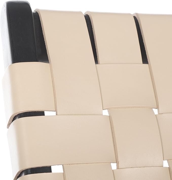 SAFAVIEH Couture Collection Dilan Black Solid Wood/White Genuine Leather Safari Chair (Fully Assembled)