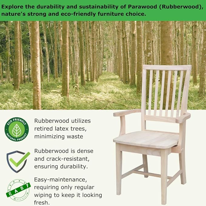 International Concepts Mission Side Chair with Arms Solid Parawood Unfinished
