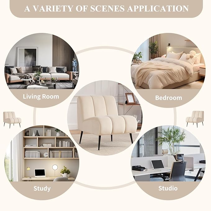 Modern Accent Chair Velvet Upholstered Fuzzy Club Chairs with Tufted Design Comfy Living Room Chair with Metal Legs Padded Reading Chair for Reading Room (Beige-Velvet)