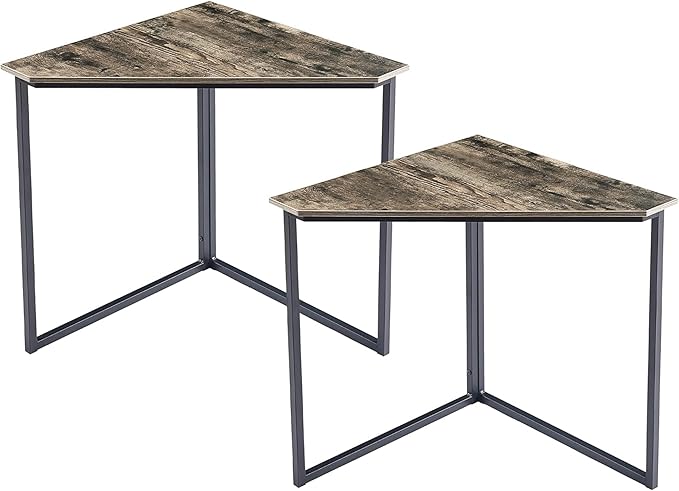 VECELO Corner DeskOffice Tables for Living Room for Small Space Triangle Computer Desk with Steel Frame Corner Shelves with Metal Frame Writing Desk for Workstation Classic Grey 33.1 2 Set