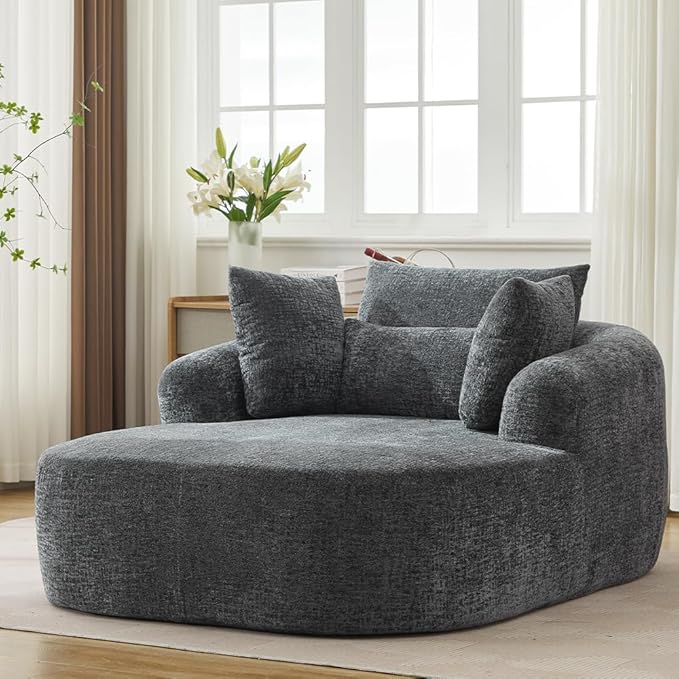 65.7 Oversized Chaise Longue Chair Indoor Modern Upholstered Corduroy Deep Seat Sofa Bed with Throw Pillows and Armrests Sleeper Sofa Couch for Living Room (Grey)