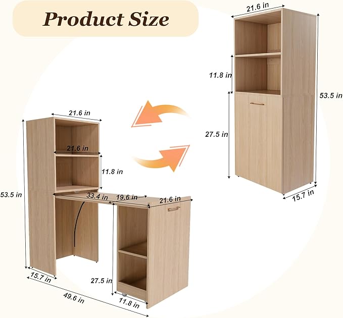 Folding Computer Desk with WheelsHideaway Desk with Storage Shelves Murphy Desk for Small Apartments and Offices