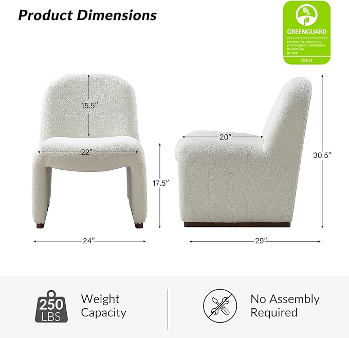 HULALA HOME Modern Accent Chair Upholstered Side Chair with Solid Wood Legs Streamlined Armless Slipper Chair with Curved Seat Bedroom Living Room Chair for Adults （Ivory