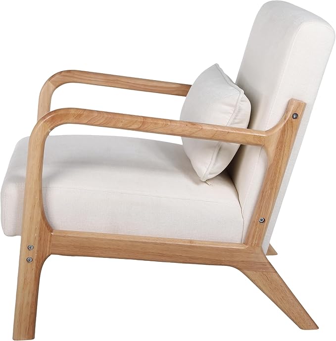 KEIKI 31 Linen Accent Chair with High Density Foam Cushion and Detachable Lumbar Pillow Upholstered Oversized Single Sofa Chair Easy Assembly for Living Room Bedroom Apartment Office White