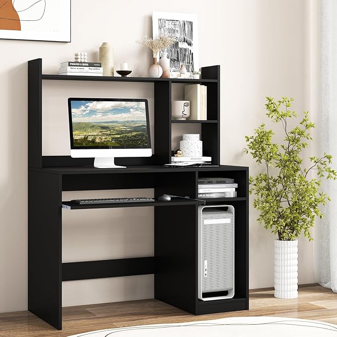 Tangkula Computer Desk with Storage Hutch &amp Charging Station Home Office Study Writing Desk with Bookshelf Keyboard Tray &amp CPU Stand Modern Laptop PC Desk Computer Workstation for Study B