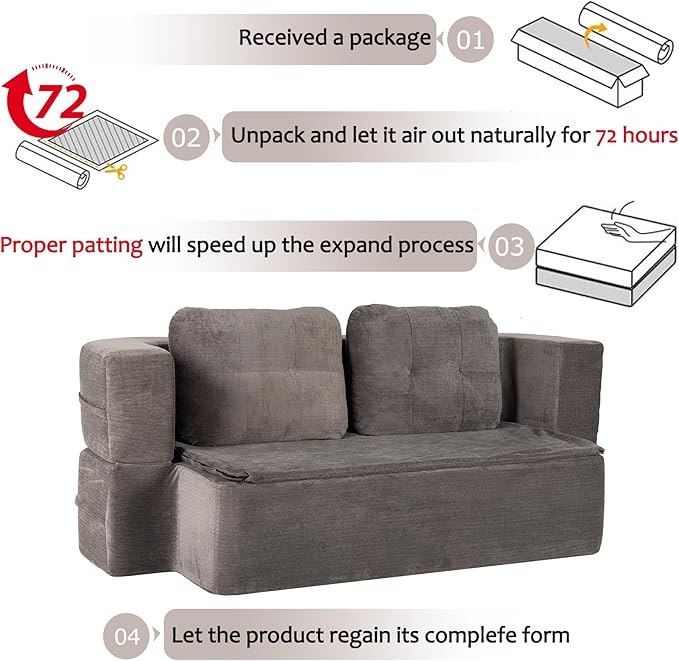 Folding Sofa Bed 78.7 Extra-Long Convertible Sofa Bed with 2 Pillows &amp Blanket 14.6 Thick High-Density Foam Boneless Couch for Bedroom Living Room Apartment Grey